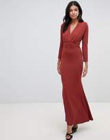Thumbnail for your product : John Zack Tall plunge front maxi dress with fishtail in rust-Brown