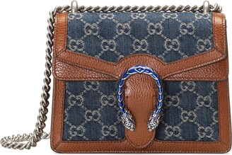 Gucci Dionysus Mini Leather and Organic Blue Denim-jacquard