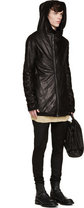 Julius Black Leather Hooded Jacket