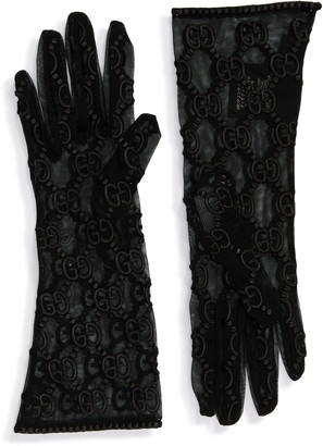 Tulle Gloves in Sheer Black with GG Motif