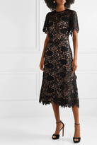Thumbnail for your product : Lela Rose Embroidered Guipure Lace Midi Dress - Black