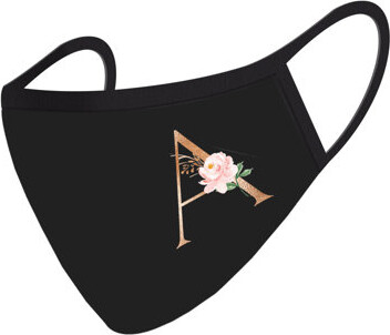 Wedding Face Mask, Black Pink Floral Monogram R, Cloth Face Masks With 1 Replaceable PM 2.5 Protection Filter