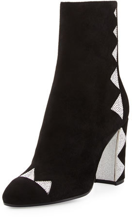 Rene Caovilla Crystal-Embellished Satin Ankle Boot, Black/Sunshine ...