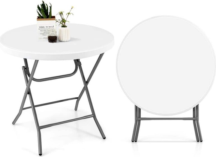 32'' White Round Plastic Folding Table Portable & Lightweight Table for Indoor & Outdoor Use