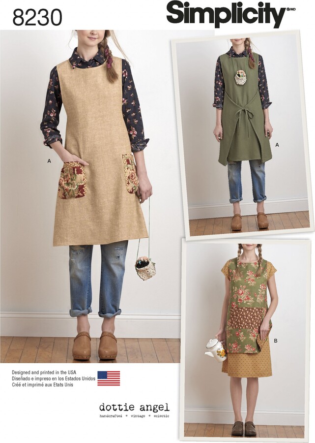 Dunelm Simplicity 8230 Reversible Apron Dress Sewing Pattern Off White