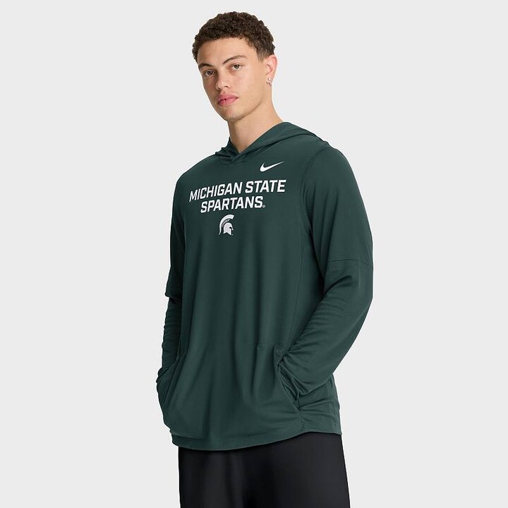 Men's Nike Green Michigan State Spartans 2025 Sideline Performance Long Sleeve Hoodie T-Shirt