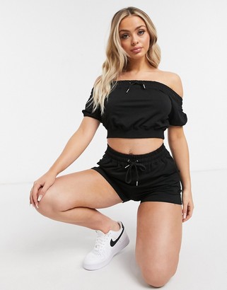 Love & Other Things off shoulder sweat two-piece crop top in black