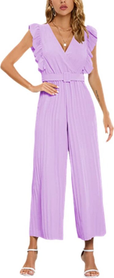 JJSUnS Women's Vintage Sleeveless Ruffle High Waist Wide Leg