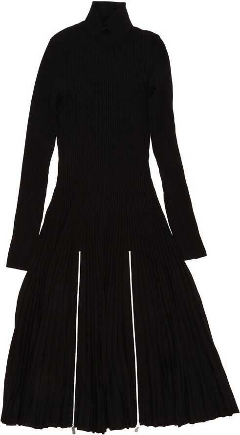 Burberry Long Sleeved Zip-Detailed Turtleneck Dress