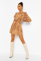 Thumbnail for your product : boohoo Smudge Print Ruffle Detail Smock Dress