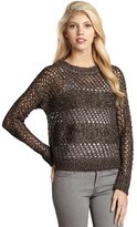 Thumbnail for your product : RD Style brown melange stripe open knit scoop neck sweater