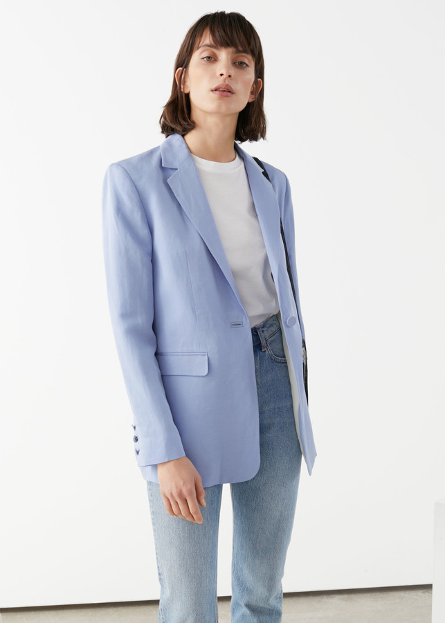 light blue blazer outfit womens