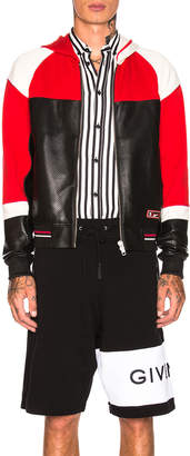 Givenchy Perforated Leather Felpa Hoodie in Black & Red & White | FWRD