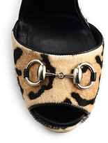 Thumbnail for your product : Gucci Claudie Horsebit Leopard Calf Hair Platform Sandals