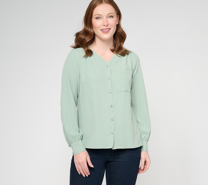 Denim & Co. As Is V-Neck Button Front Shirt