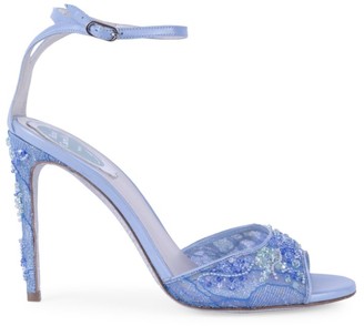 Rene Caovilla Crystal-Embellished Lace & Leather Peep-Toe Sandals Rene Caovilla Crystal-Embellished Lace & Leather Peep-Toe Sandals