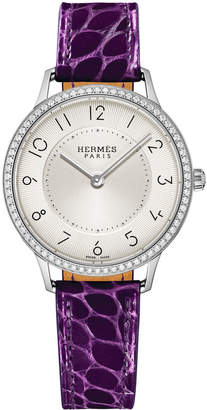 Hermes Slim d'Hermes Watch with Diamonds & Currant Alligator Strap