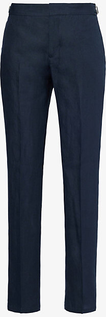 Orlebar Brown Mens Night Iris Griffon Two-Slip-Pockets Mid-Rise Regular-Fit Linen Trousers 32