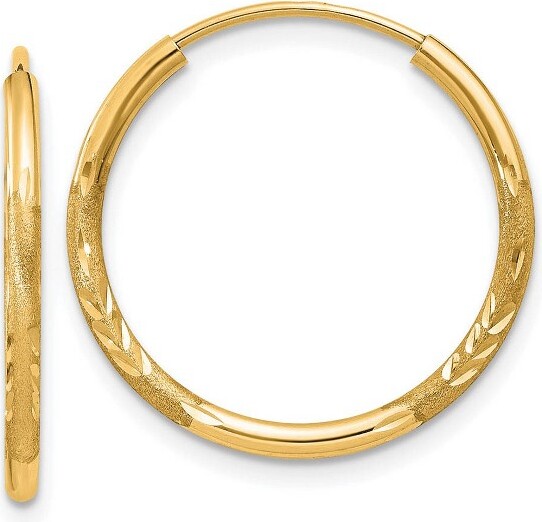 Black Bow Jewelry Co. BlackBowJewelry1.5mmx20mm14kYellowGoldSatinDiamond-CutEndlessHoopEarrings