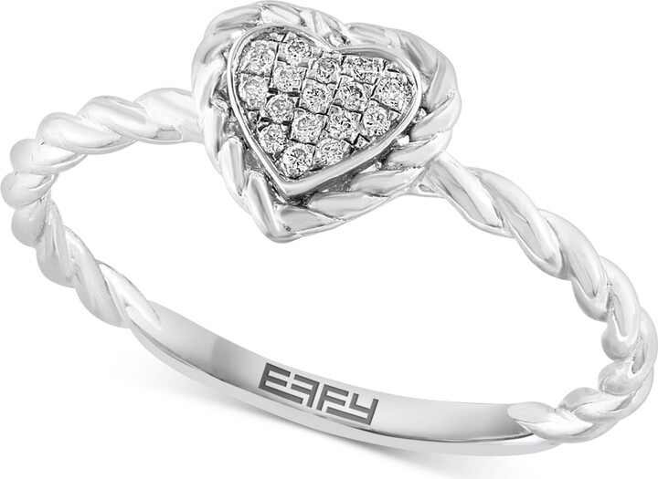 Effy Diamond Pave Heart Rope Ring (1/20 ct. t.w.) in Sterling Silver