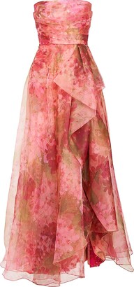 Theia Fahreta Floral Strapless Gown