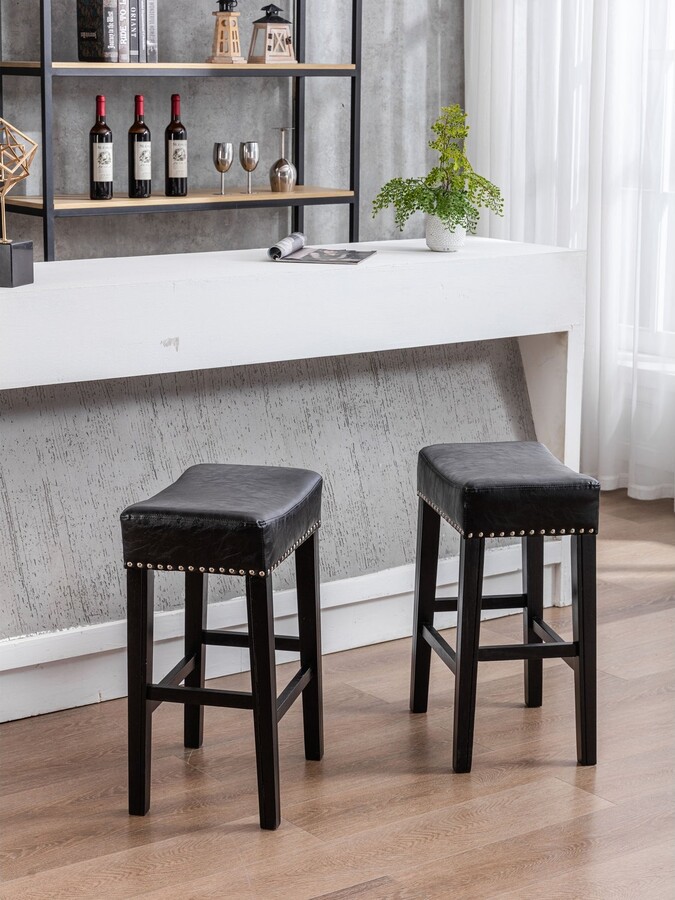 26" Faux Leather Backless Bar Stools,Farmhouse Island Chairs with