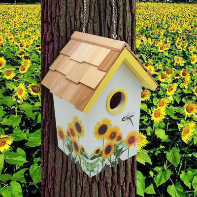 Home Bazaar Printed Standard Sunflower 9 in x 5.5 in x 6.5 in Birdhouse