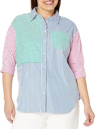 Lauren Ralph Lauren Plus Size Striped Cotton Broadcloth Shirt (Blue/White  Multi) Women's Clothing - ShopStyle