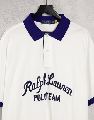Polo Ralph Lauren Big & Tall script logo front contrast collar pique polo in white multi