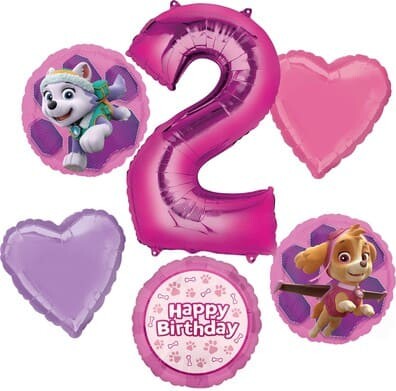 Paw Patrol Pink Birthday Age 6-Piece Foil Balloon Bouquet By Anagram