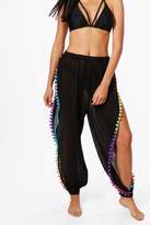 Thumbnail for your product : boohoo Phoebe Rainbow Pom Pom Split Leg Beach Trouser