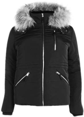 boohoo Plus Jo Sporty Quilted Jacket With Faux Fur Hood