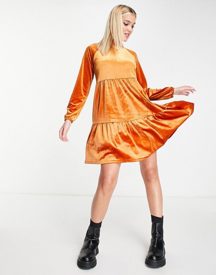 Monki velvet mini dress in rust - ORANGE - ShopStyle