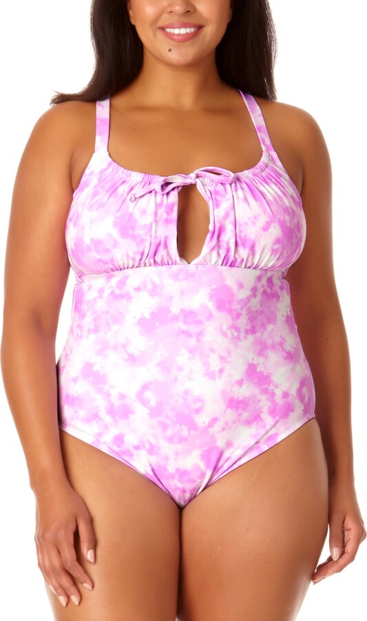 Salt + Cove Juniors' Plus Size TieDyed OnePiece Keyhole Swimsuit