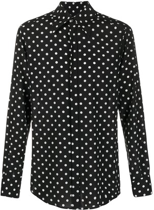 mens white shirt with black polka dots