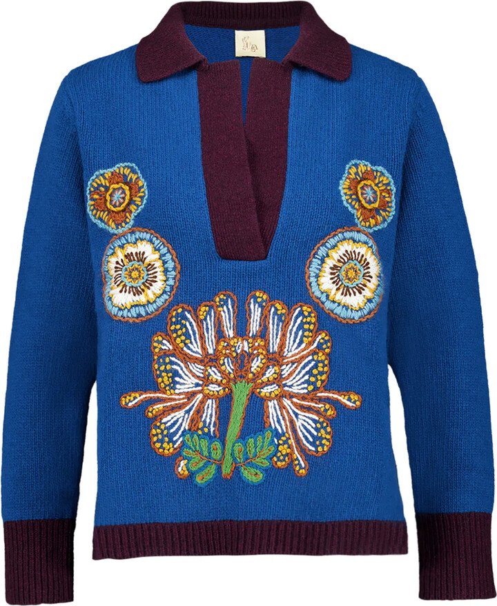 PAULA Embroidered V-Neck Sweater
