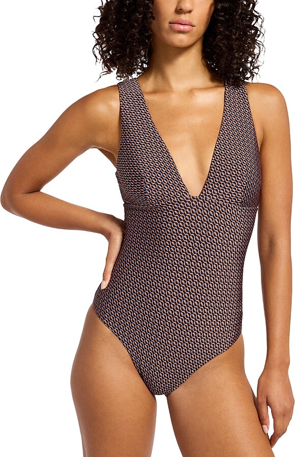 Jets Plunge Neck Shine Swimsuit