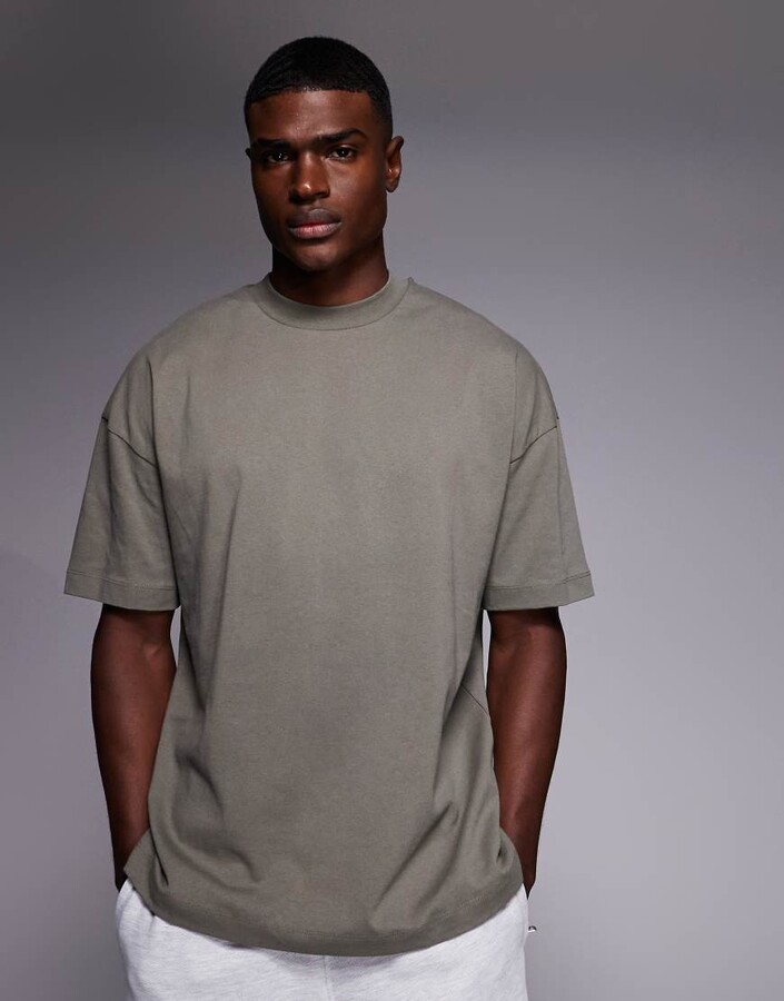 ASOS DESIGN heavyweight oversized drop shoulder t-shirt in khaki