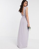 Thumbnail for your product : TFNC Bridesmaid lace plunge maxi dress with scalloped back in grey