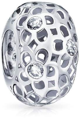 Bling Jewelry 925 Sterling Silver Filigree Flower Charm CZ Bead