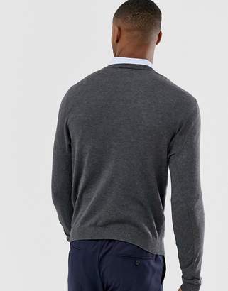 ASOS Design DESIGN cotton v-neck jumper in charcoal