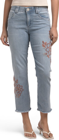 TJMAXX Ab Tech Seamless Slim Straight Fray With Needle Point Jeans For Women, Spandex/Cotton/Polyester