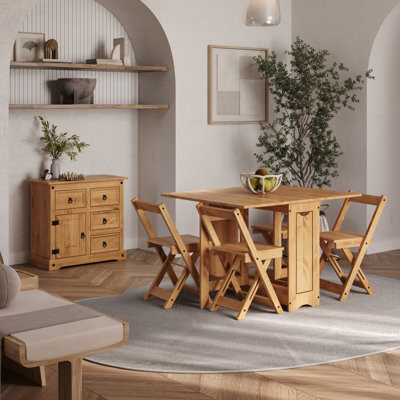 Seconique-US Corporation Santos Corona Solid Wood Farmhouse Set One Buffet Cabinet Sideboard And One Drop Leaf Folding Dining Set