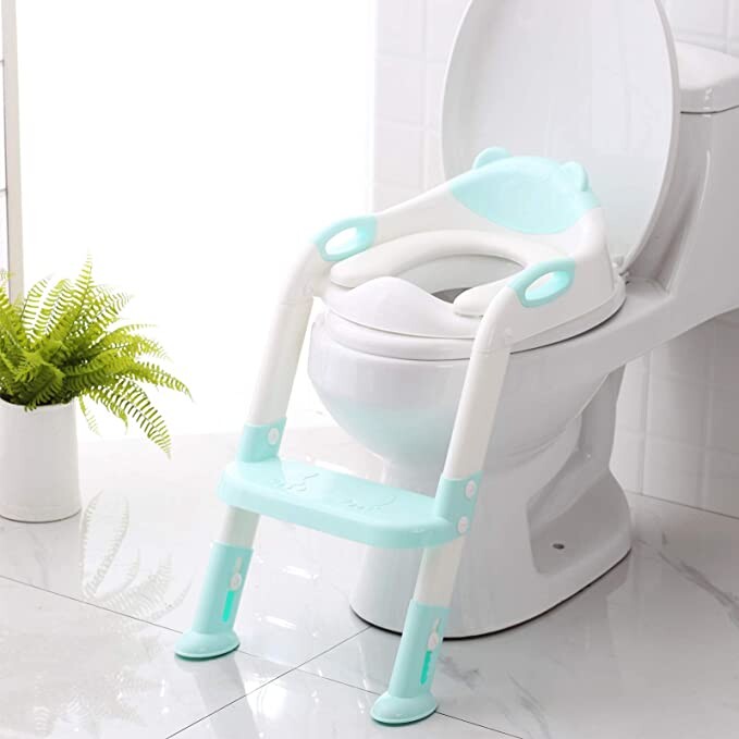 Potty Training Seat with Step Stool Ladder,SKYROKU Potty Training Toilet for Kids Boys Girls Toddlers-Comfortable Safe Potty Seat with Anti-Slip Pads Ladder (Blue)