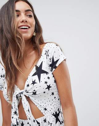 Bardot Asos Design Sundress With Tie Front In Star Print