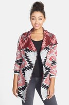 Thumbnail for your product : Woven Heart Print Open Cardigan (Juniors)