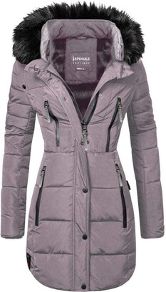 Spindle Womens Designer Long Fur Parka Hooded Jacket Quilted Winter Padded Coat Zip Pockets (S