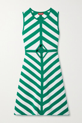 STAUD Bondi Cutout Striped Stretch-knit Mini Dress - Green