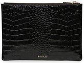Thumbnail for your product : Whistles Medium shiny croc-embossed leather pouch