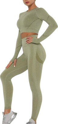 Dihope Women's 2 Piece Sports Set Stretch Tracksuit Long Sleeve and Slim Fit Pants Leggings Sports Outfit Fitness Jogging Yoga Running 